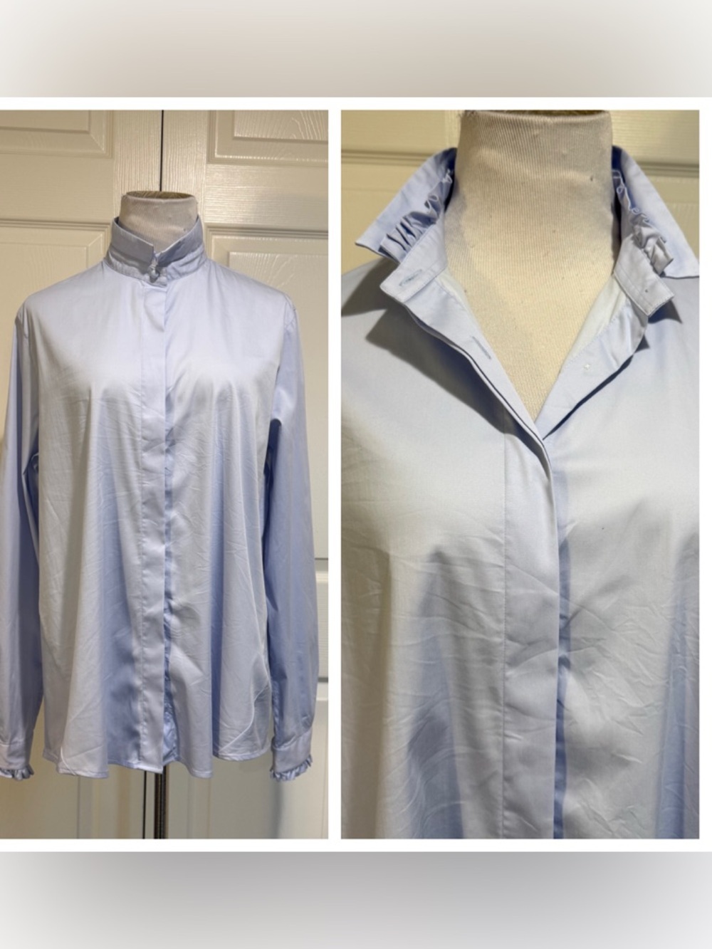 Soluzione blue ruffle collared and cuff shirt